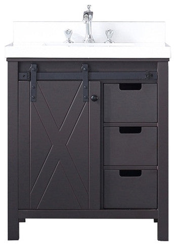 Marsyas 30" Brown Single Vanity, White Quartz Top, White Sink, No Mirror