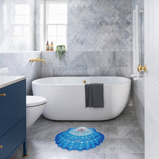 Sea Shell PVC Bathroom Mat, Light Blue, 19" x 26", Covers 3.2 sq ft