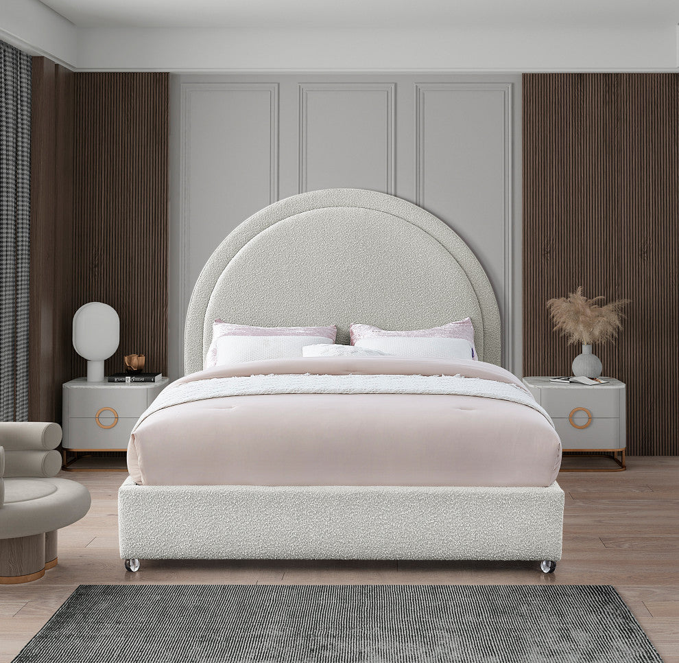 Milo Velvet Upholstered Bed, Cream, Queen