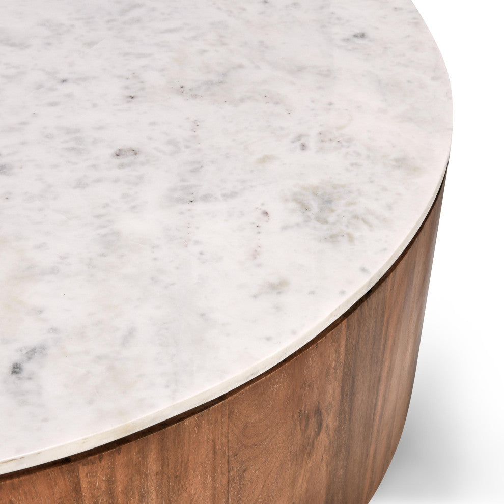 Josie 22" Solid Wood and Marble Round Coffee Table by Kosas Home