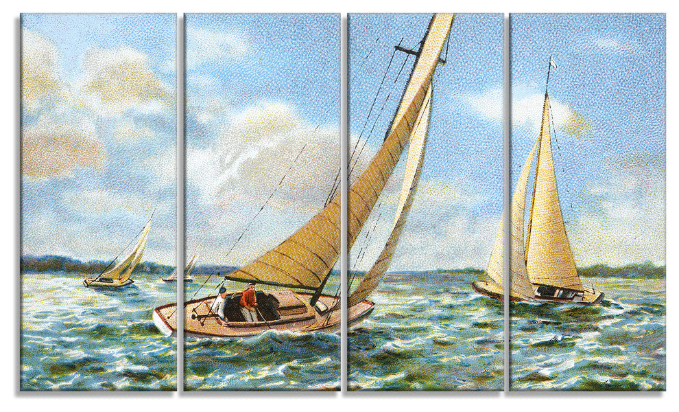 "Vintage Boats Sailing" Canvas Print, 4 Panels, 48"x28"