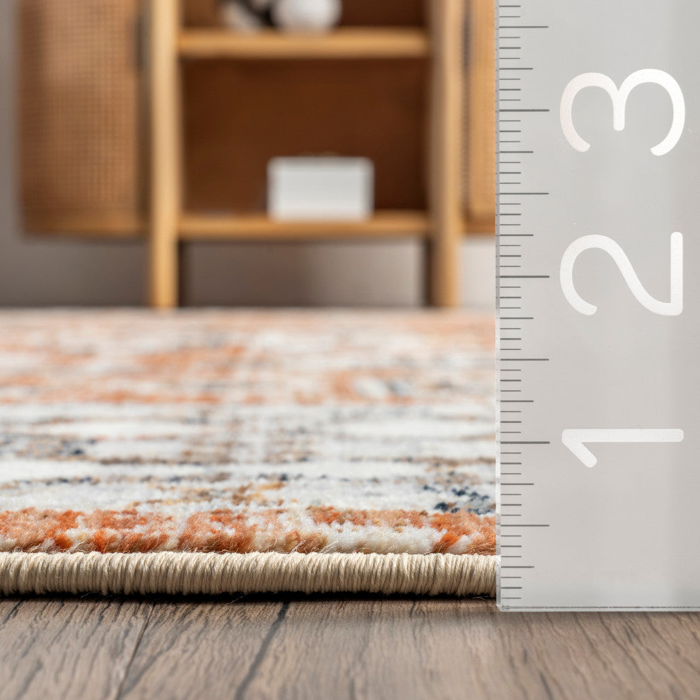 Nuloom Vanesa Distressed Traditional Medallion Bordered Area Rug, Rust 5'x8'