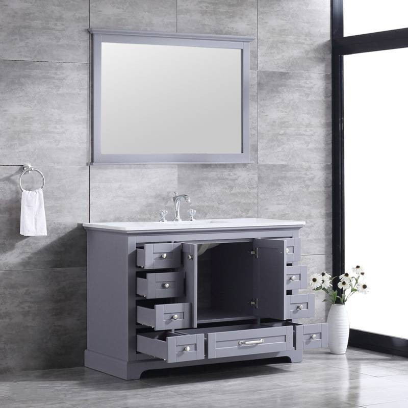 Dukes 48" Dark Grey Single Square Sink Vanity with Quartz Top, With Mirror and F