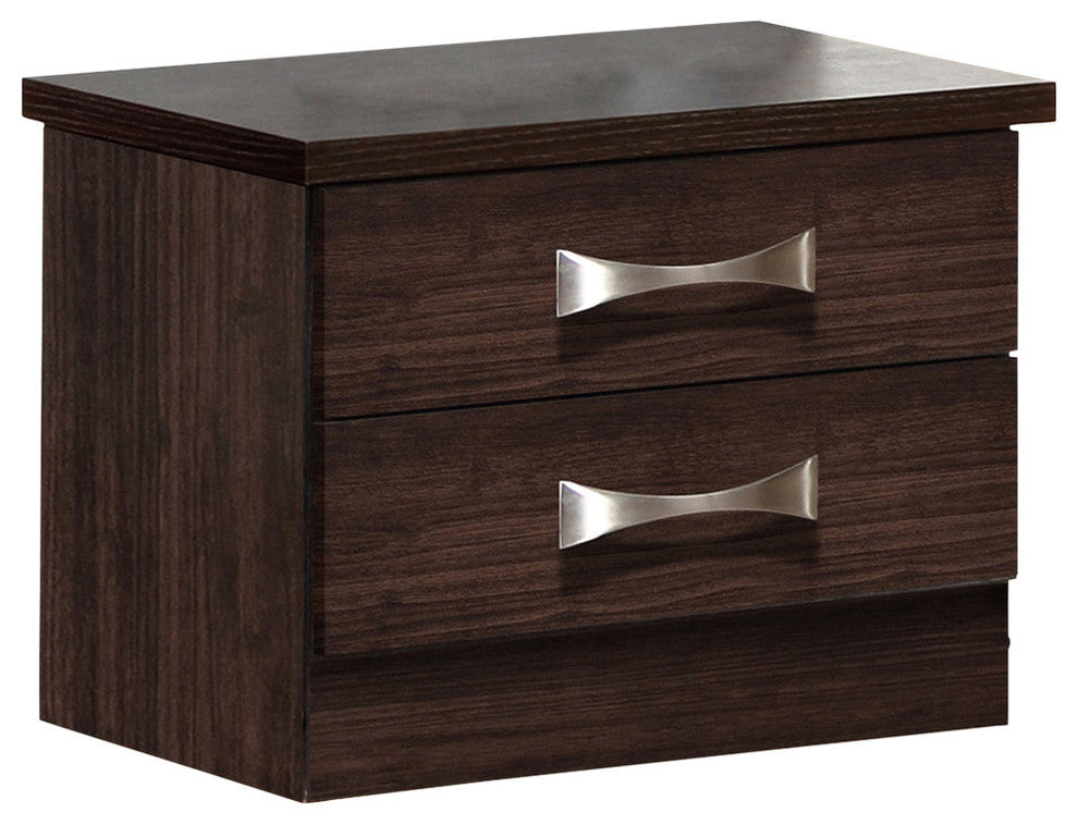2-Drawer Dark Brown Wood Storage Nightstand Bedside Table
