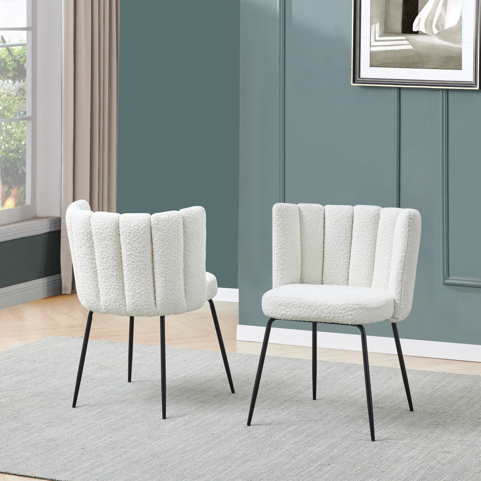 Nolan Contemporary Dining Chair, Set of 2, Ivory Boucle