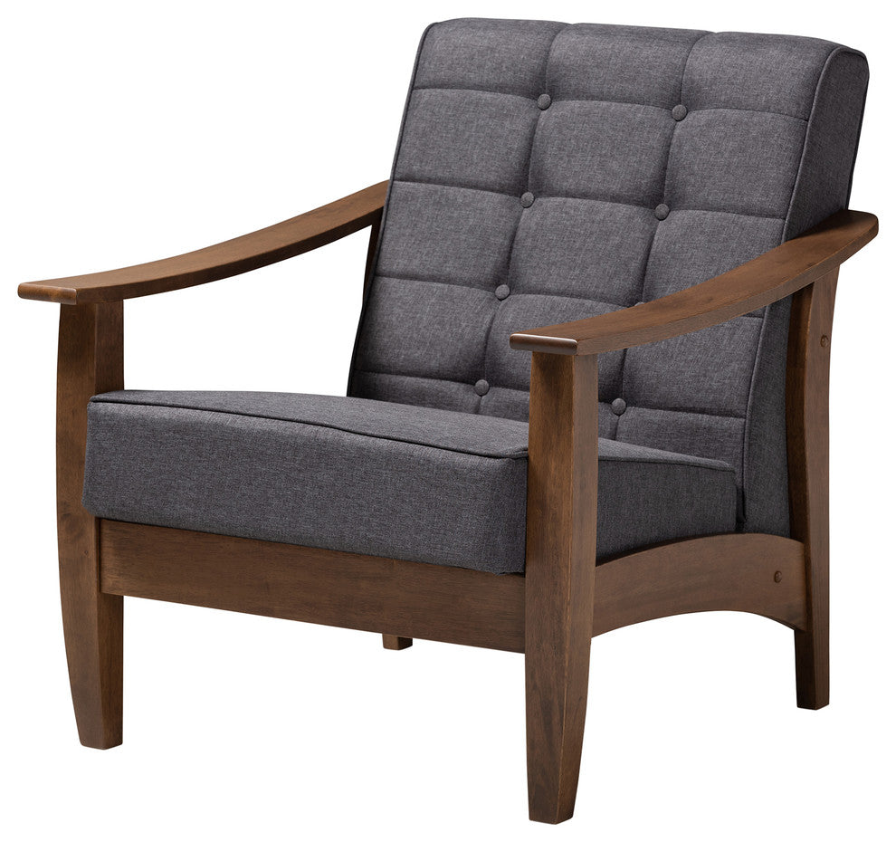 Abel Midcentury Modern Gray Fabric Walnut Wood Lounge Chair