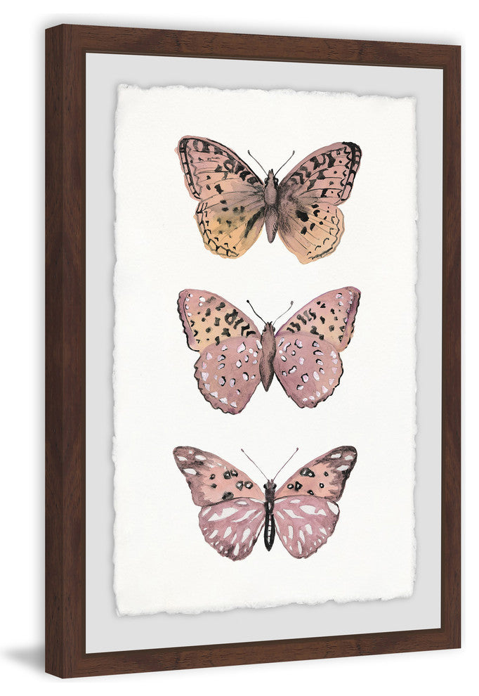 "Pink Butterfly Trio" Framed Painting Print, 24"x36"