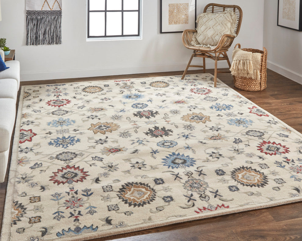 Weave & Wander Mattias Persian Ivory Sand/Blue/Red Rug, 9' X 12'