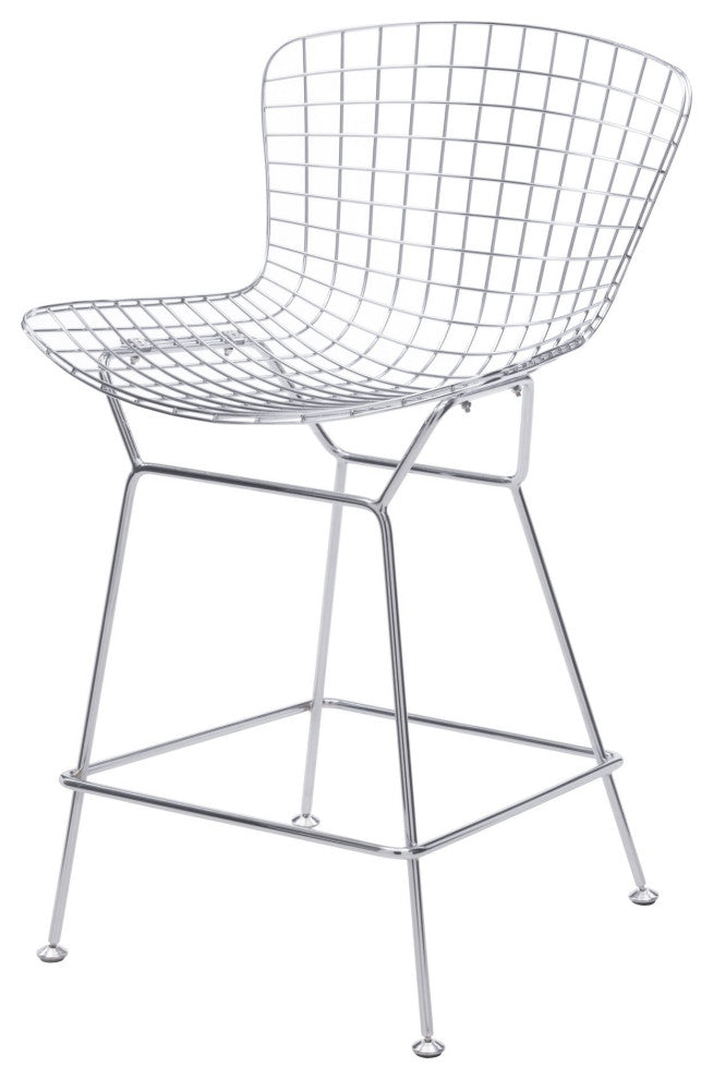 Counter Stool Chair, Set of 2, Steel Metal, Chrome, Mid Century Cafe Bistro