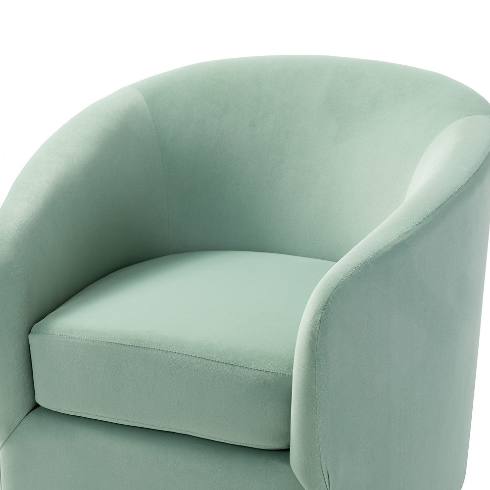 Upholstered Accent Comfy Swivel Chair With Metal Base, Sage
