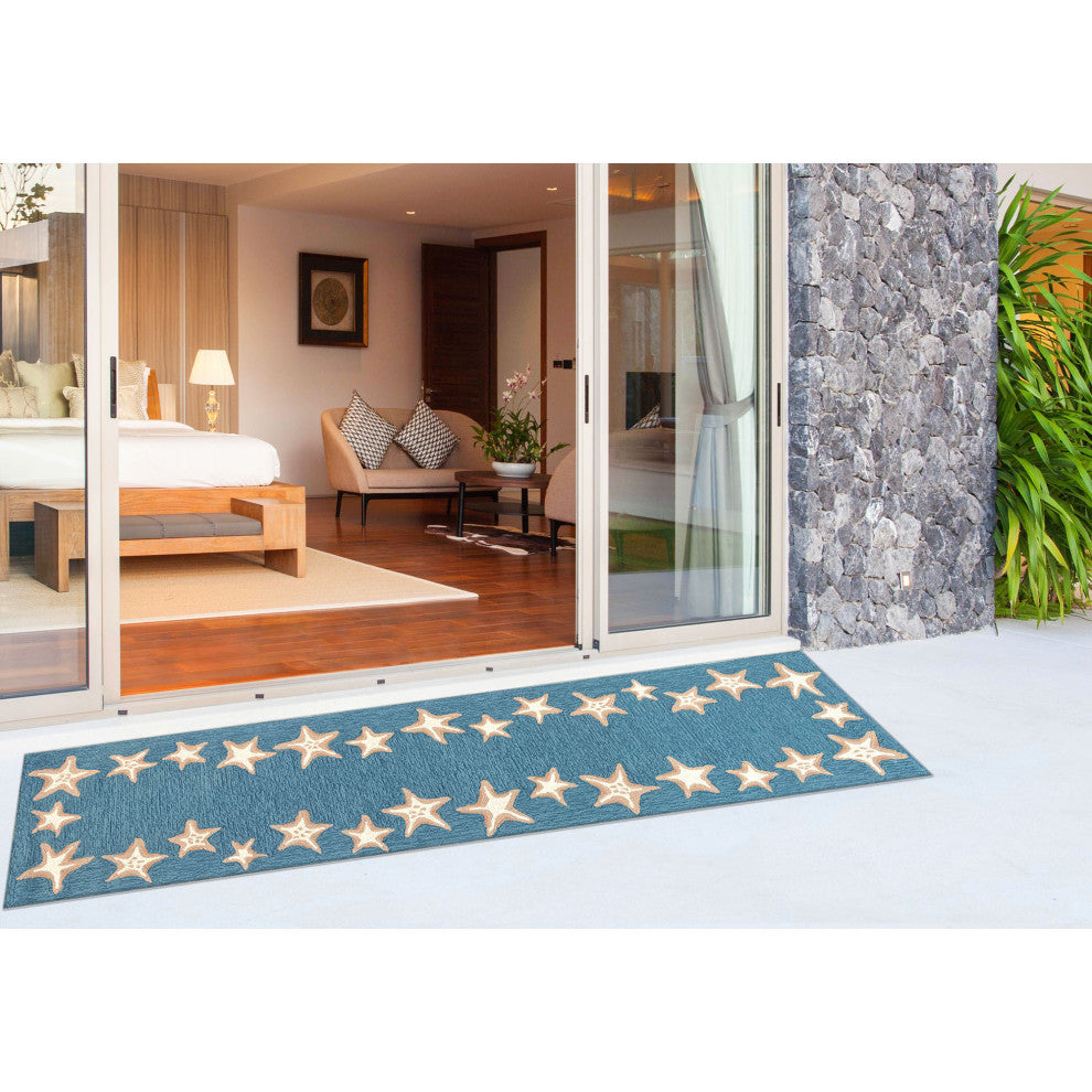 Capri Starfish Border Indoor/Outdoor Rug Aqua, Aqua, 2'x5'