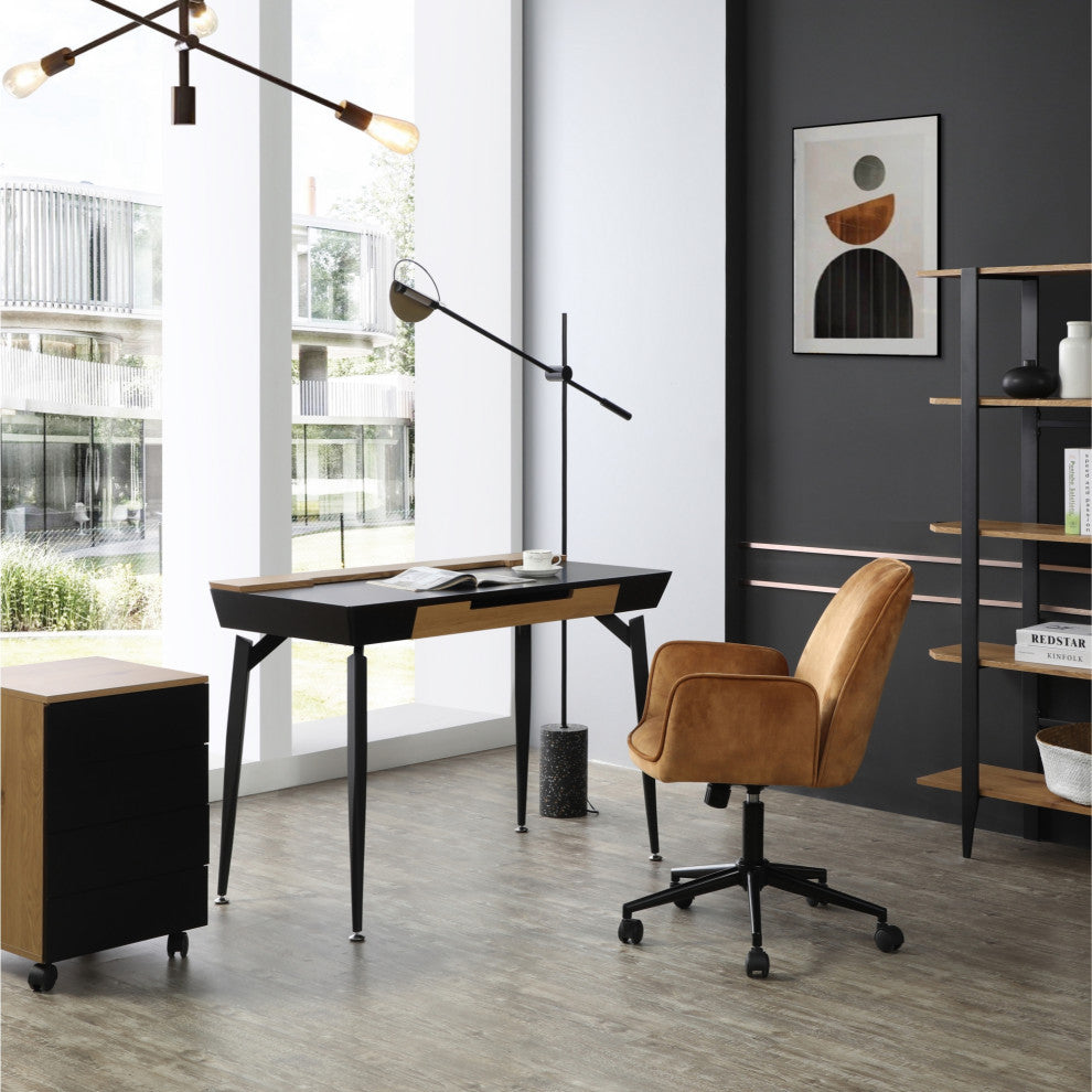 Loft Lyfe Arwen Desk, 3 Storage Drawers, Extra Storage on Top, Black/Natural