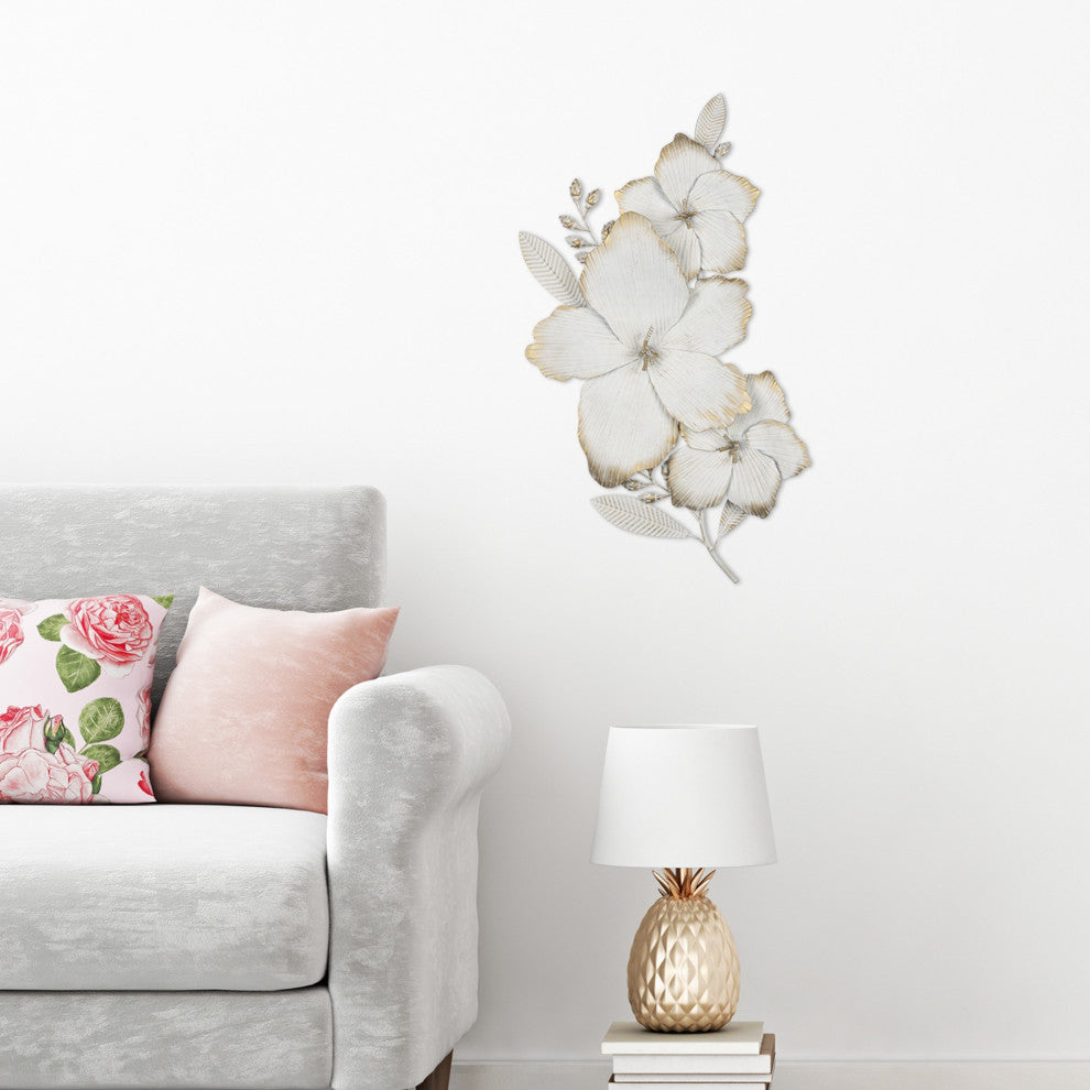 White and Gold Full Bloom Metal Flower Wall Decor