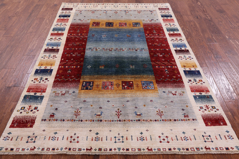 5' 5" X 7' 9" Tribal Persian Gabbeh Handmade Wool Rug Q9760