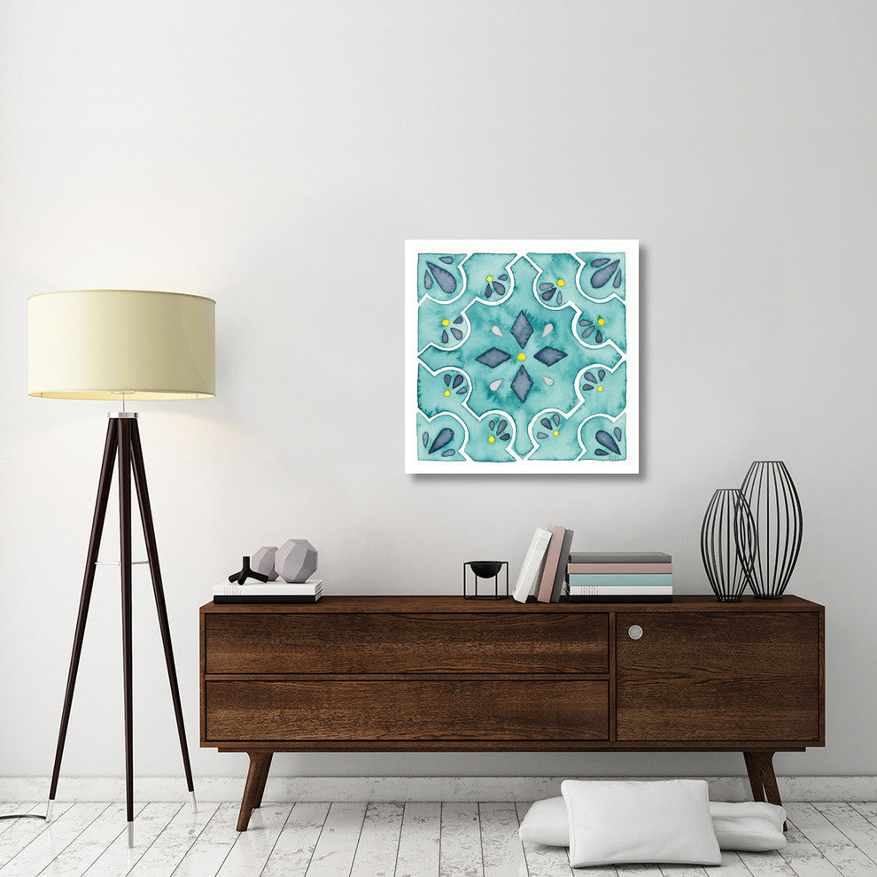 "Garden Getaway Tile II Teal" Digital Paper Print by Laura Marshall, 32"x32"