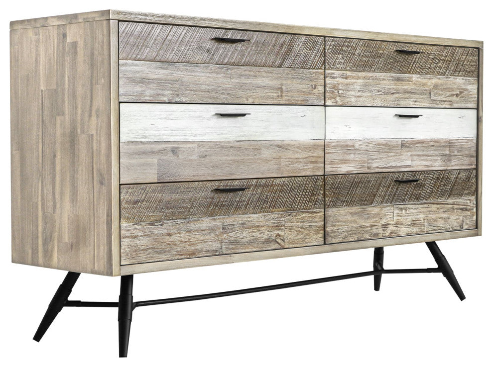 Bridges 6 Drawer Dresser, Two Tone Acacia Wood