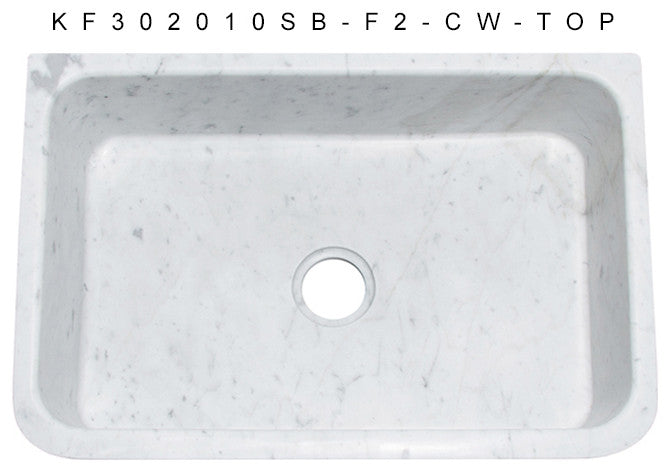30" Farmhouse Kitchen Sink, Floral Carving Front, Single Bowl, Carrara White Marble, White