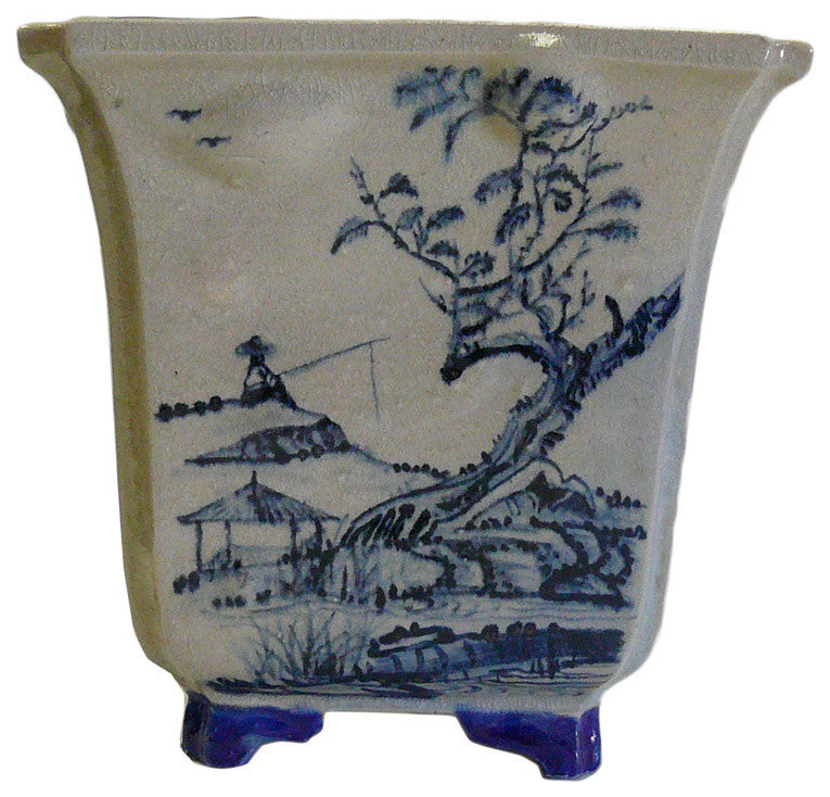 Chinese Hand Painted Oriental Scenery Ceramic Planter