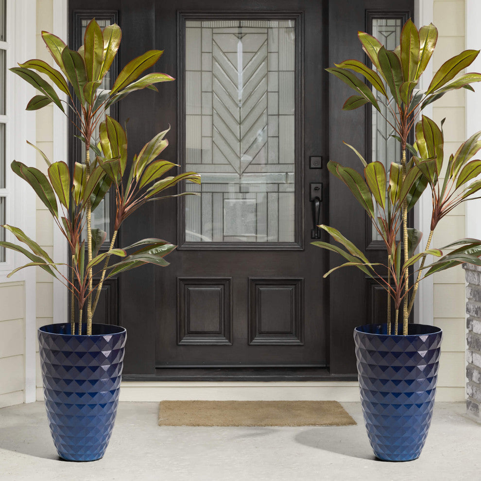 Set of 2 Eco-Friendly PE Faux Ceramic Textured Planters, Cobalt Blue