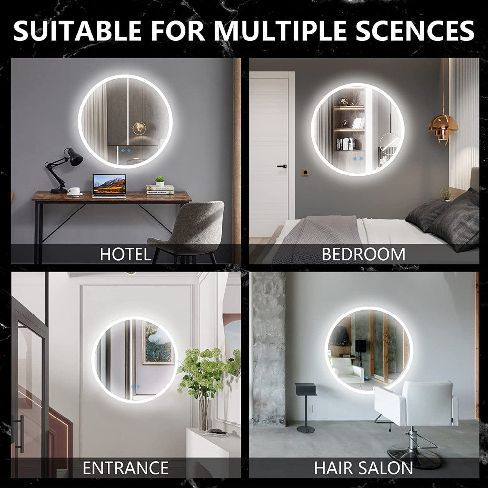 Bathroom LED Make Up Mirror Smart Touch Control 3 Color Dimming Light Waterproof