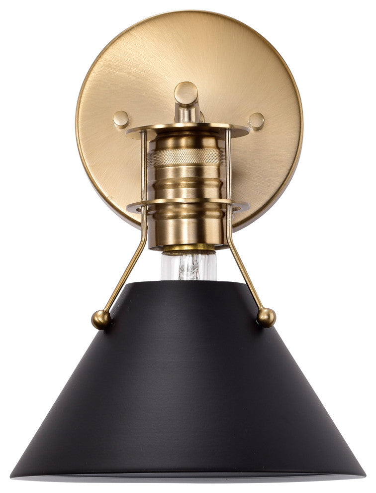 Outpost 1-Light Wall Sconce, Matte Black With Burnished Brass