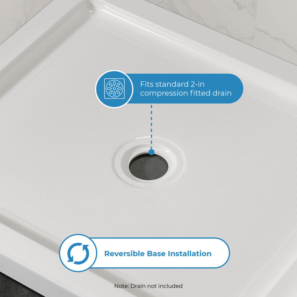 Ove Decors Erika Shower Base Rectangle, White, 38"x32", Center Drain