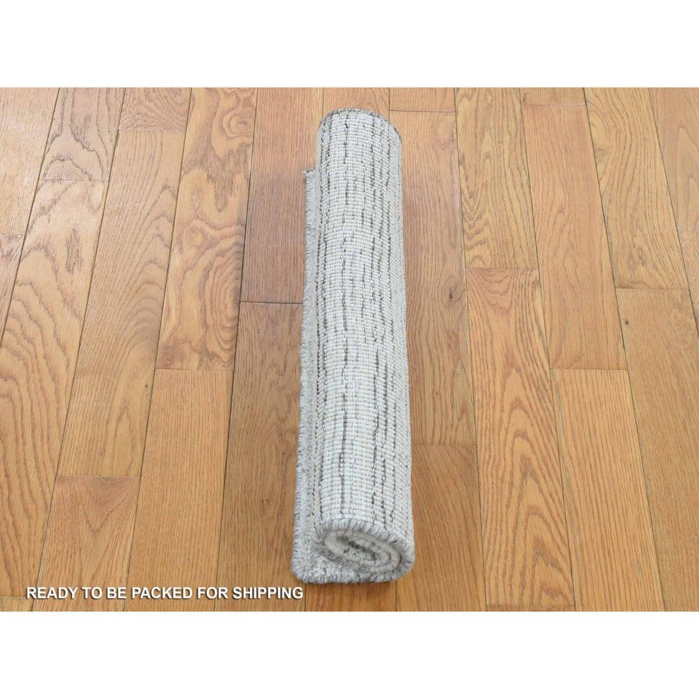 Ivory Modern Design Hand Loomed 100% Wool Fragment Mat Rug, 2'0"x2'0"