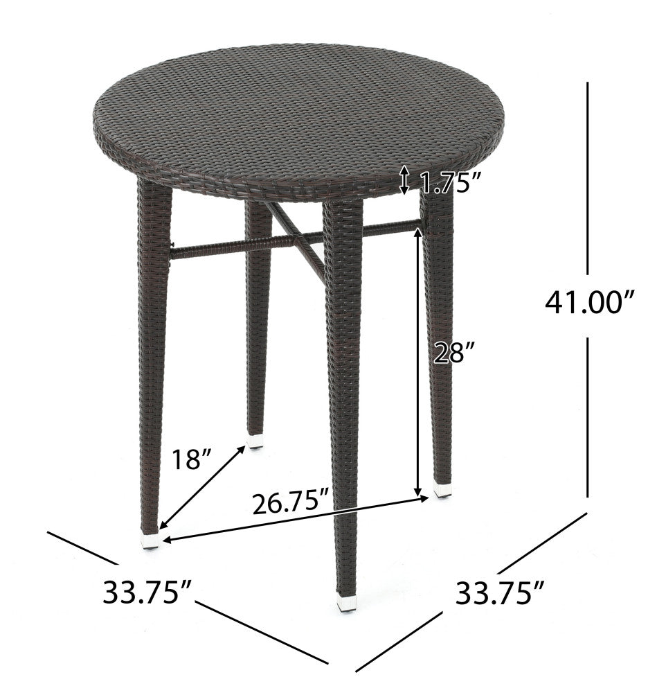 GDF Studio Dom Outdoor 32.5" Round Multi-Brown Wicker Bar Table