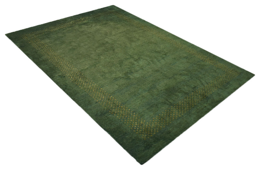 HAND KNOTTED LOOM SILK ECO-FRIENDLY AREA RUG -5'x8',Rectangle,Green,Contemporary
