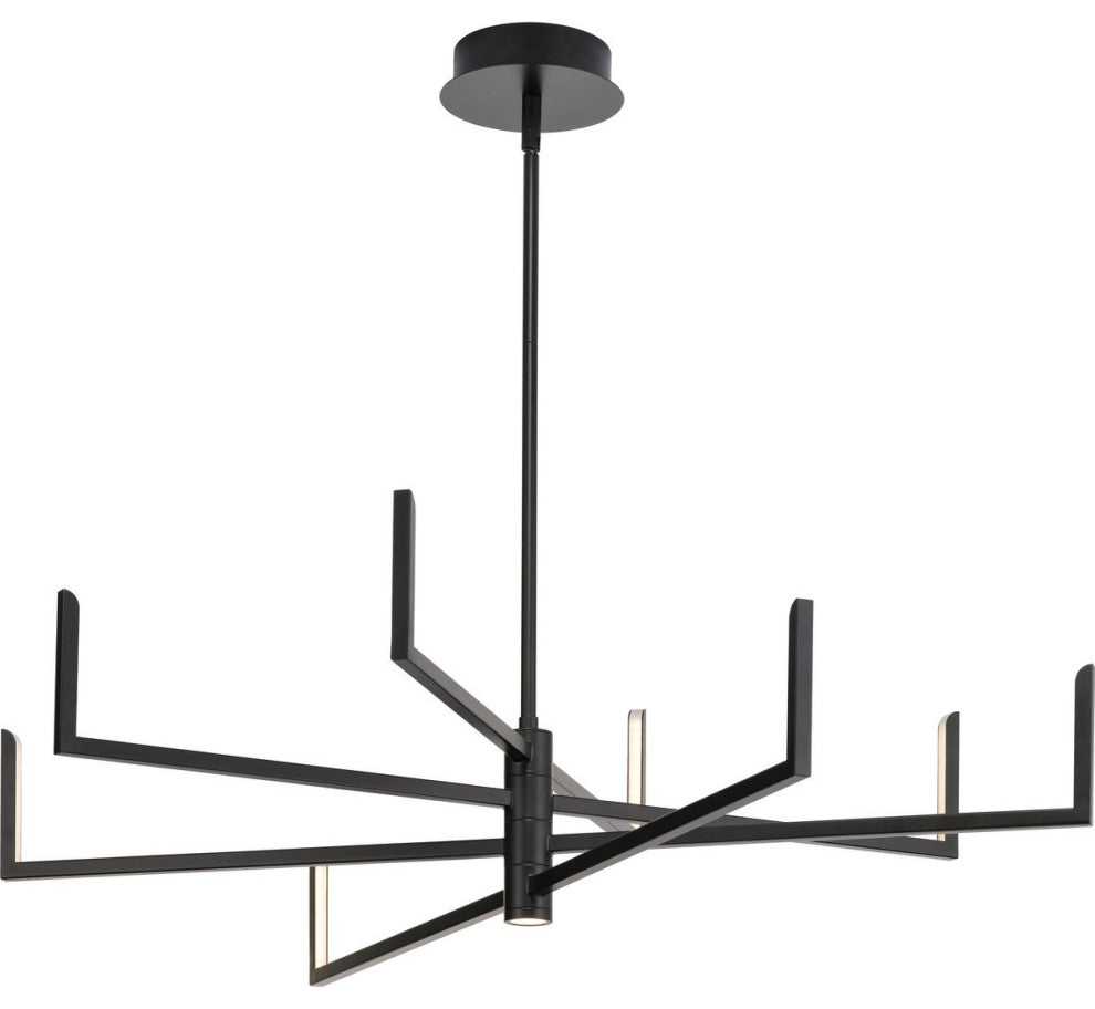 Pivot LED Collection 40, 8-Light Textured Black Frosted Glass LED Chandelier