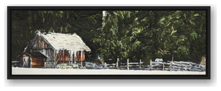 Snowy Cabin 36x12 Black Floating Framed Canvas