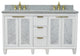 61" Double Sink Vanity, White Finish With Gray Granite And Rectangle Sink