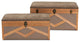 Brown Fabric Upholstered and Walnut Wood 2-Piece Storage Ottoman Trunk Set