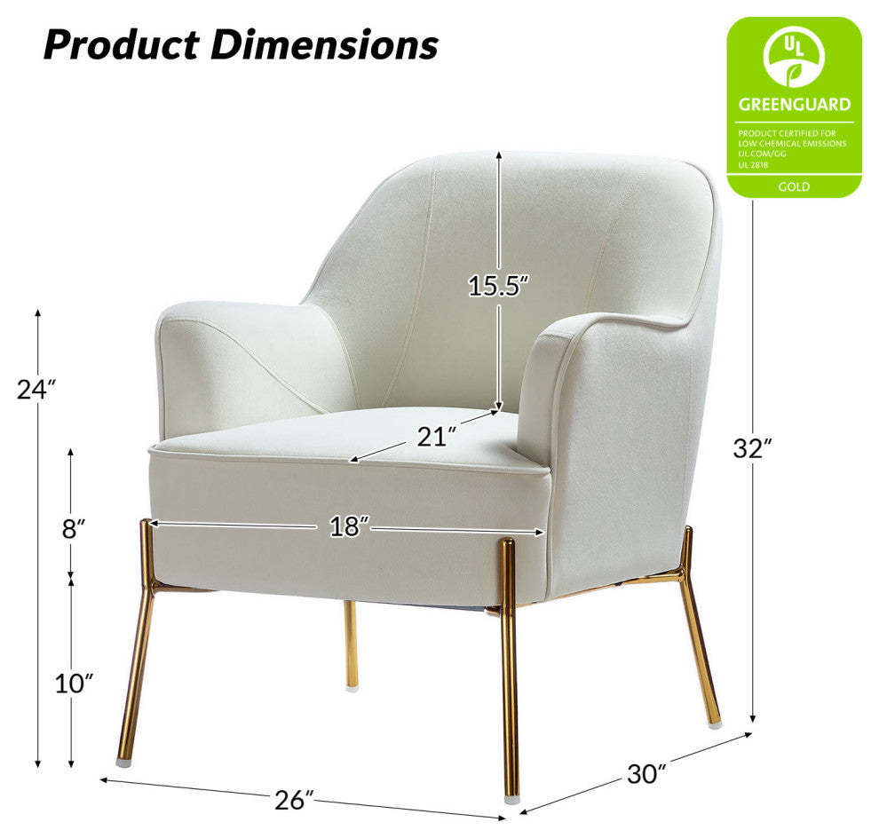 Nora Upholstered Velvet Accent Chair With Golden Base Set of 2, Ivory