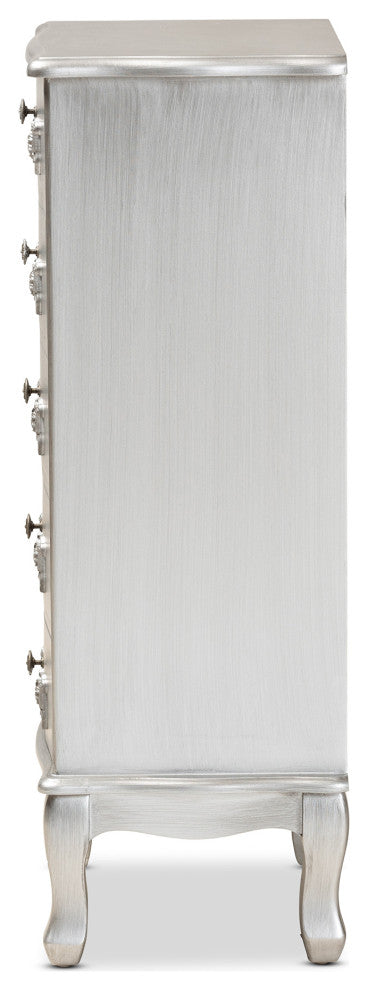Callen Classic and Traditional Brushed Silver Finished Wood 5-Drawer Chest