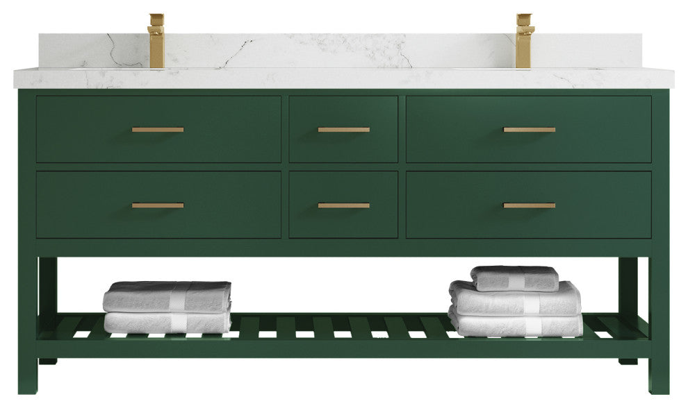 Parker 72 Double Sink Bath Vanity in Lafayette Green  2" Calacatta Nuvo