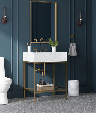 Marmo Bathroom Vanity, White, 24" Wide, Brushed Brass Finish