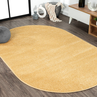 Haze Solid Low-Pile Runner Rug, Mustard, 4 X 6 Oval
