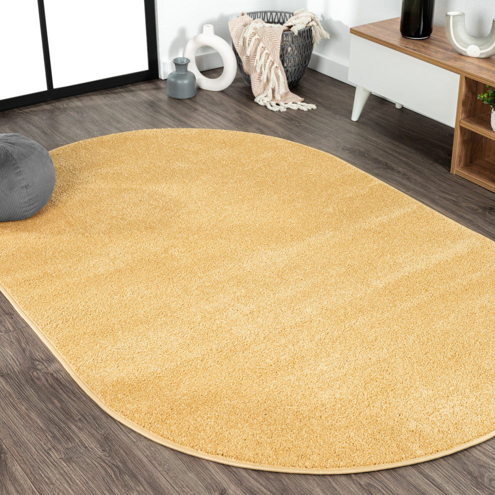 Haze Solid Low-Pile Runner Rug, Mustard, 4 X 6 Oval