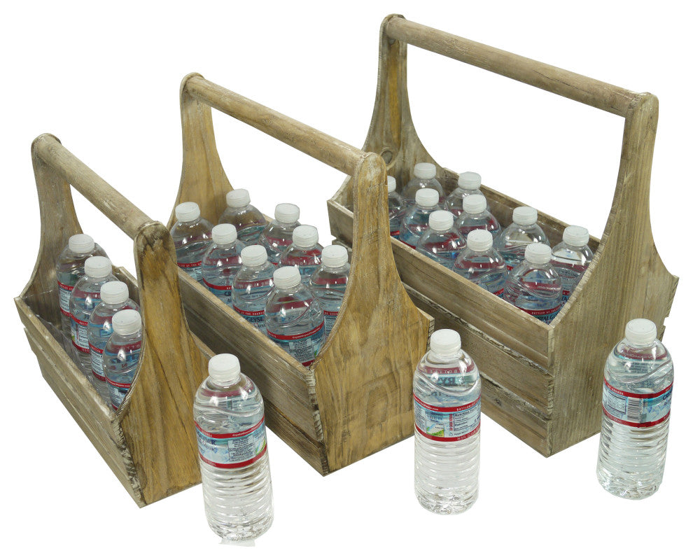 Rustic Wooden Caddy Holder Handcrafted Carrier, White, Set Of 3