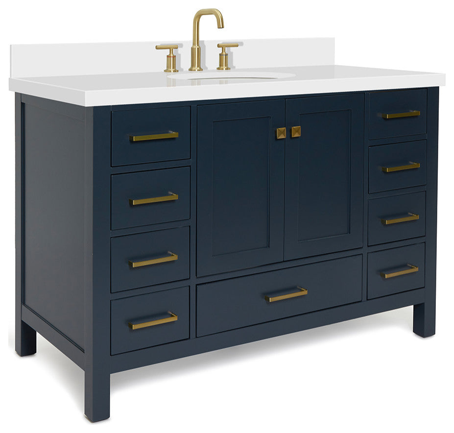 ARIEL Cambridge 49" Oval Sink Blue Bathroom Vanity Quartz Top, No Mirror