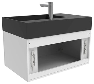 CastelloUSA Amazon 30" Right Wall Mounted Bathroom Vanity Set, White, Black Top, Brushed Nickel