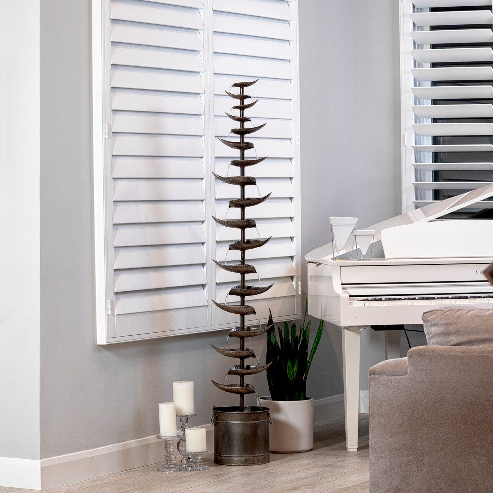 Alpine Rustic Metal Silver Tiered Fountain, 70" Tall