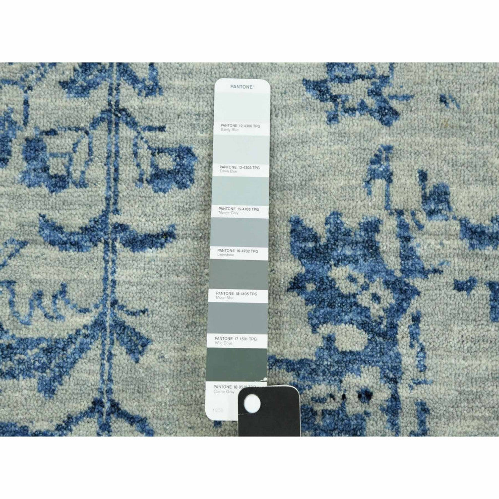 Silver Persian Erased Vase Design Wool and Silk Hand Knotted Rug, 10'0"x13'8"