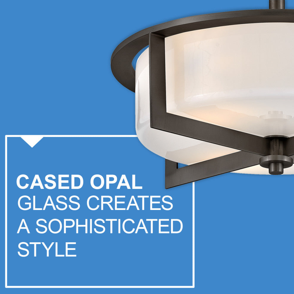 Hinkley 15.25" Baxley Semi-Flush Ceiling Light - Black Oxide + Cased Opal