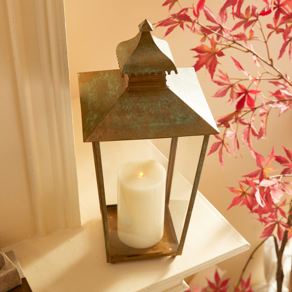Vintage Style Patina Finish Pagoda Shape Candle Lantern Pillar 20 in H Bronze