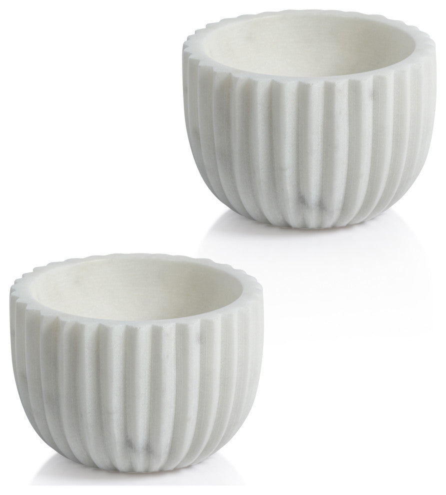 Mulhouse Ribbed White Marble Bowls, Set of 2