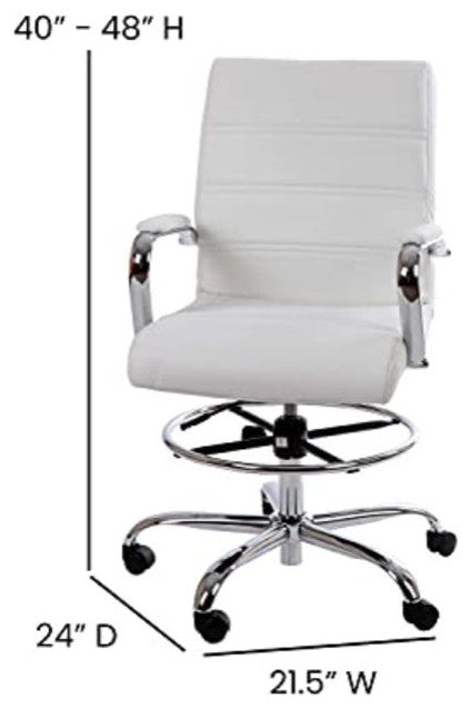Swivel Office Chair, Comfortable Faux Leather Back & Adjustable Footrest, White