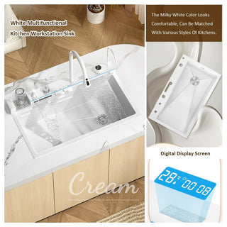 Bronstarz 29.5 INCH Full White Two Waterfalls Sink Set