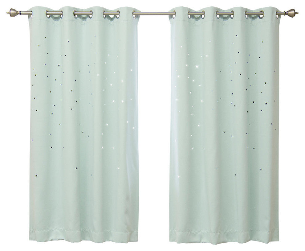 Star Cut Out Blackout Curtains, Mint, 63", Set of 2